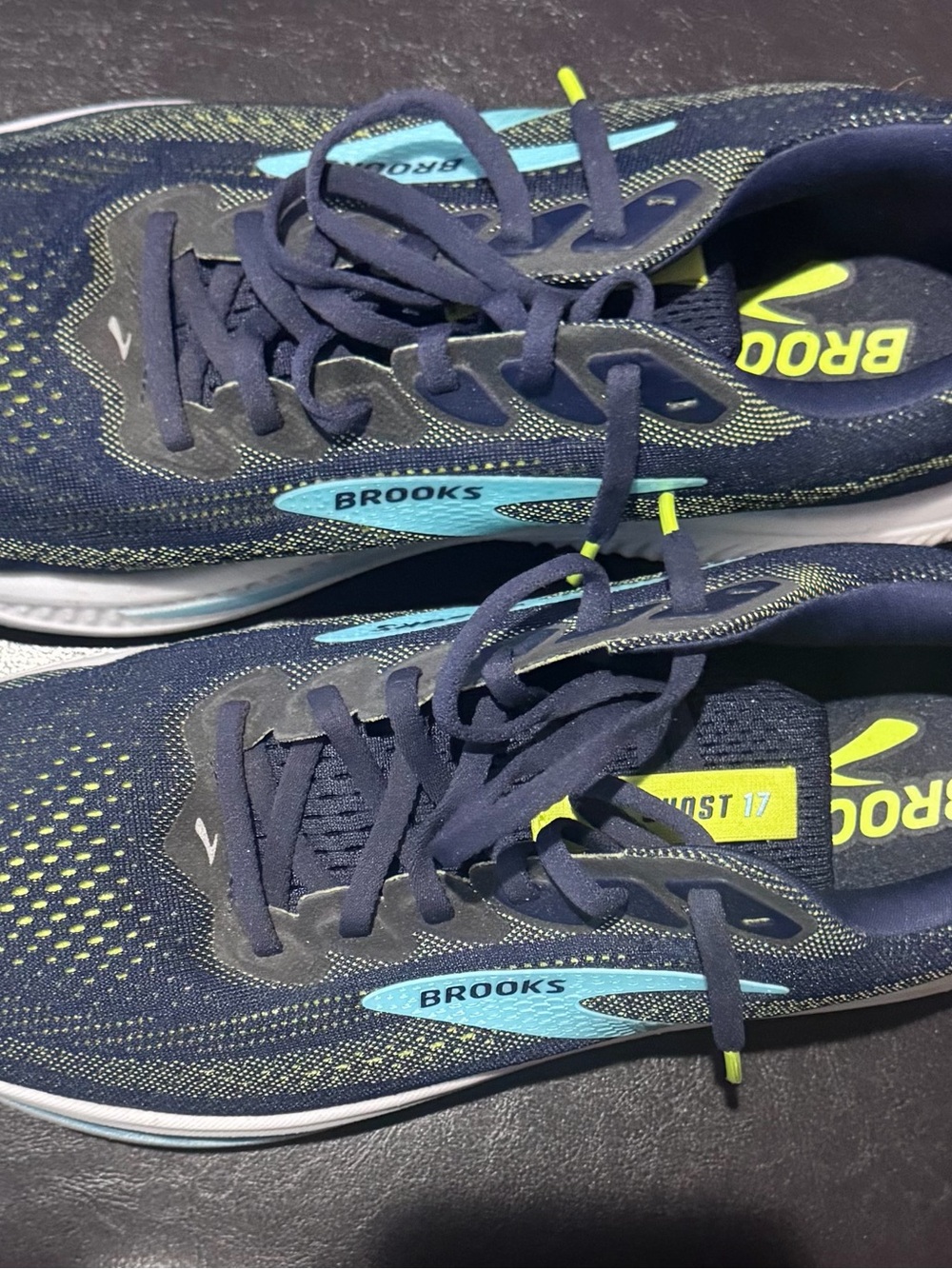 Brooks Men's Running Shoes - Navy with Teal and Neon Yellow Accents